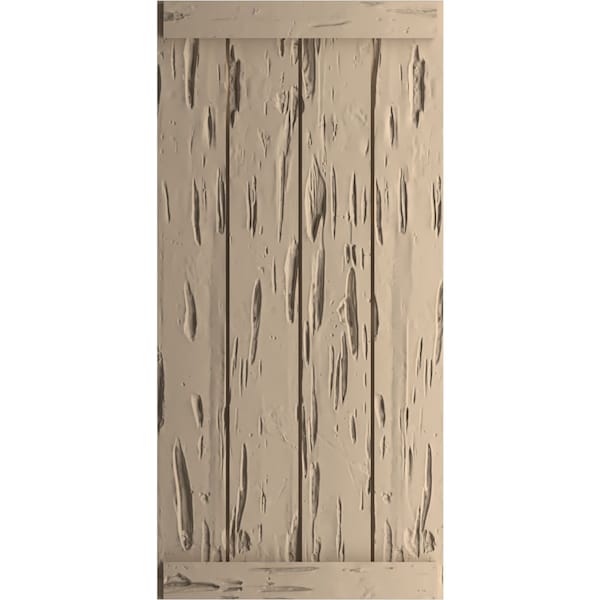 Rustic Four Board Joined Board-n-Batten Pecky Cypress Faux Wood Shutters W/End Batten, 22W X 54H